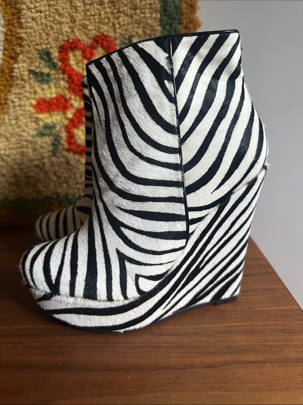 Y2K Aldo Zebra-Print Platform Ankle Boots - Brown and Cream Size 6.5